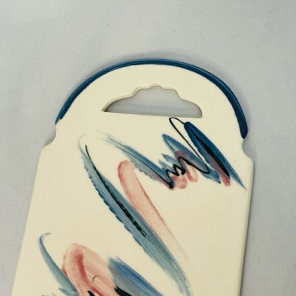 Ceramic Cheese Board Abstract Art Signed Michael SW Blue White Pink 10" Very Goo - Picture 4 of 5